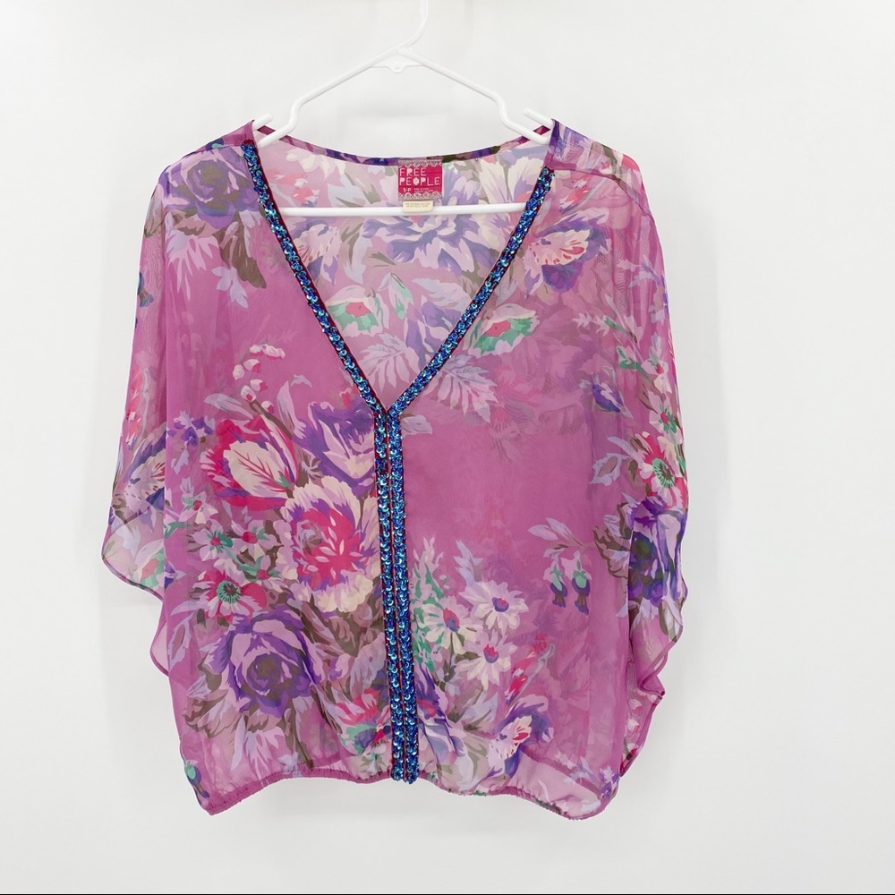 Free People Sheer Sequin Blouse Small